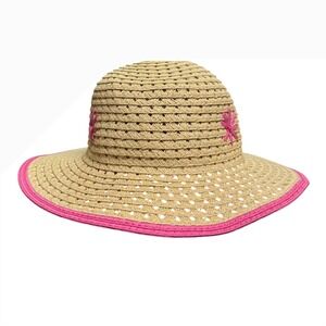 Crewcuts J.Crew Girls Straw Sun Hat Pink Flower Woven Summer Beach M